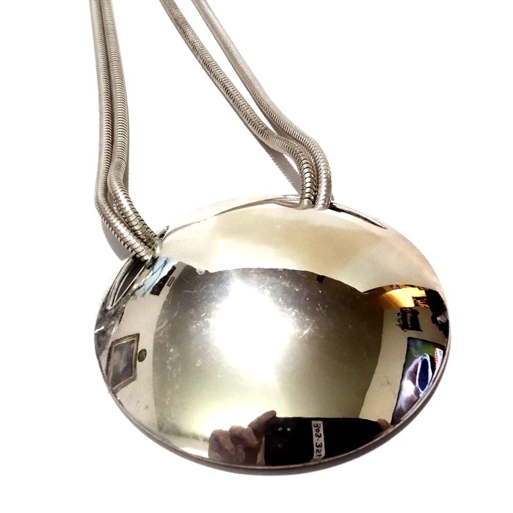 Chico's Silver Tone Large Dome Circle Pendant Statement Necklace 18" - Picture 5 of 8
